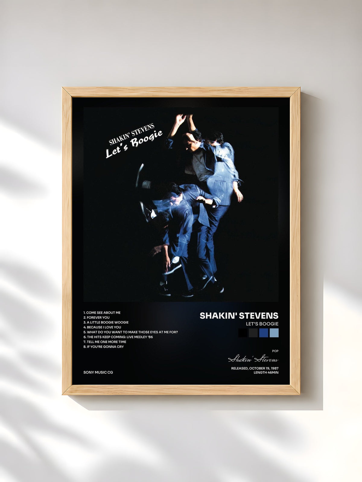 #bois Tableau de l'album Let's Boogie de Shakin' Stevens, cadre en bois brut, imprimé et encadré en France