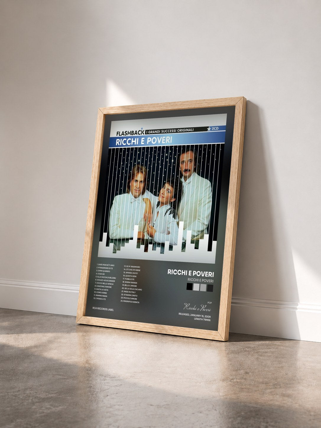 #bois Tableau de l'album Ricchi e Poveri de Ricchi e Poveri vu de trois quarts, cadre en bois brut