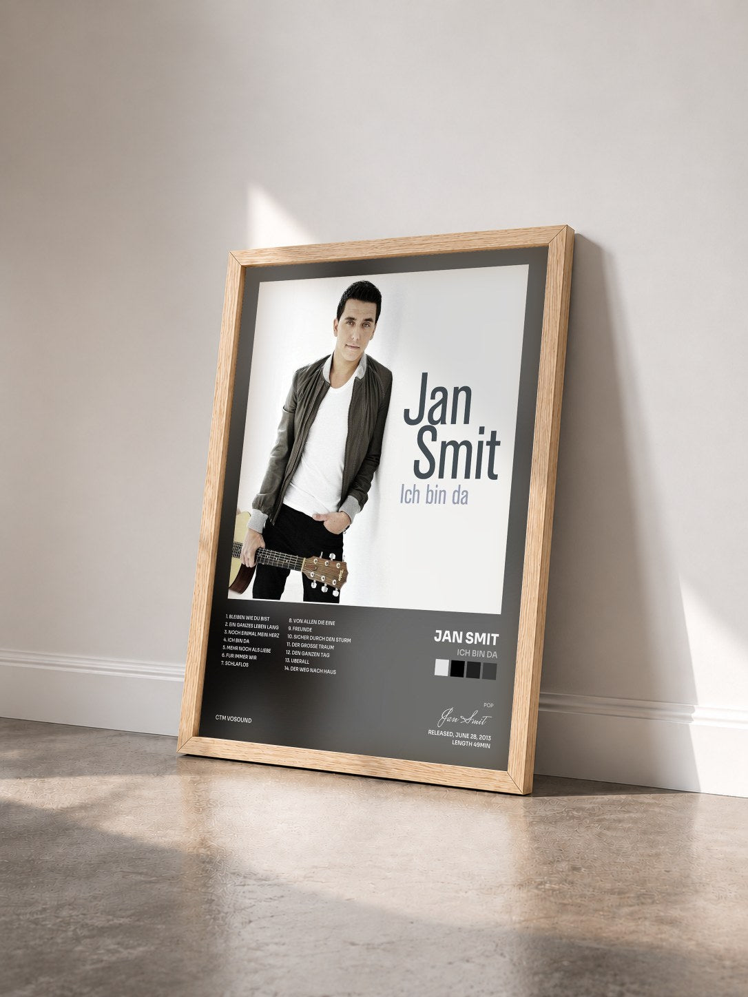 #bois Tableau de l'album Ich Bin Da de Jan Smit vu de trois quarts, cadre en bois brut