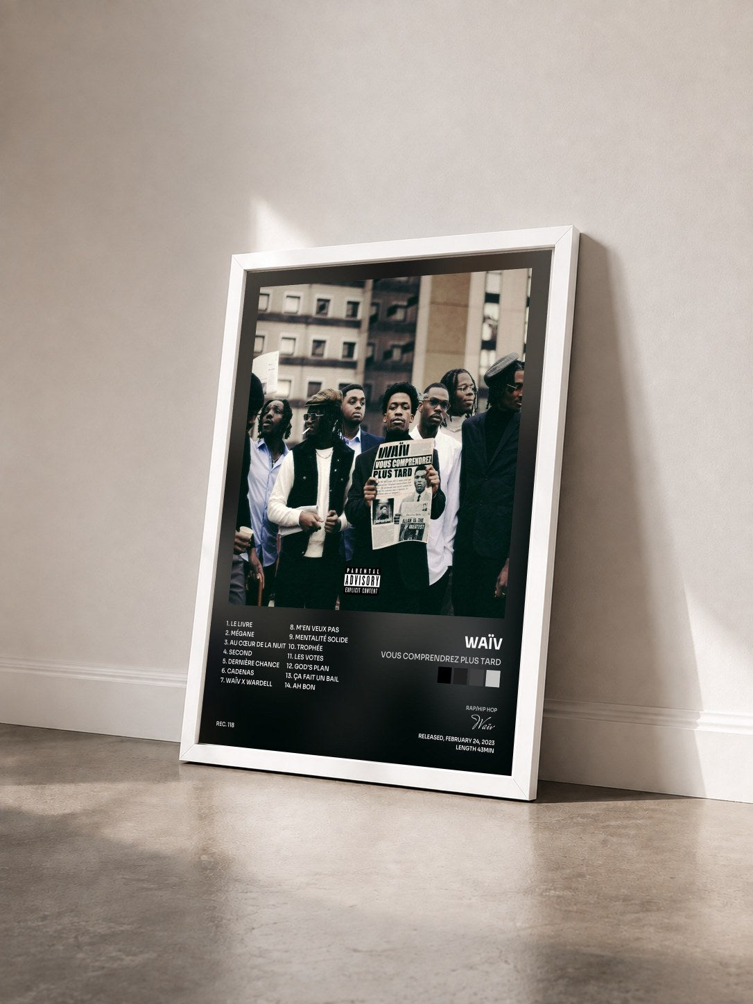 #blanc Tableau de l'album VOUS COMPRENDREZ PLUS TARD de Waïv vu de trois quarts, cadre blanc