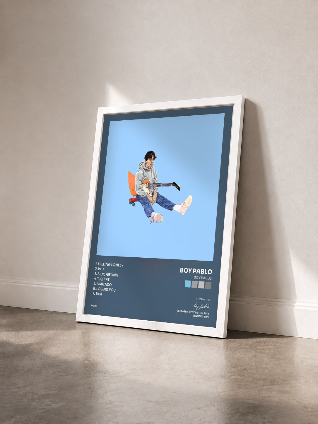 #blanc Tableau de l'album Soy Pablo de boy pablo vu de trois quarts, cadre blanc