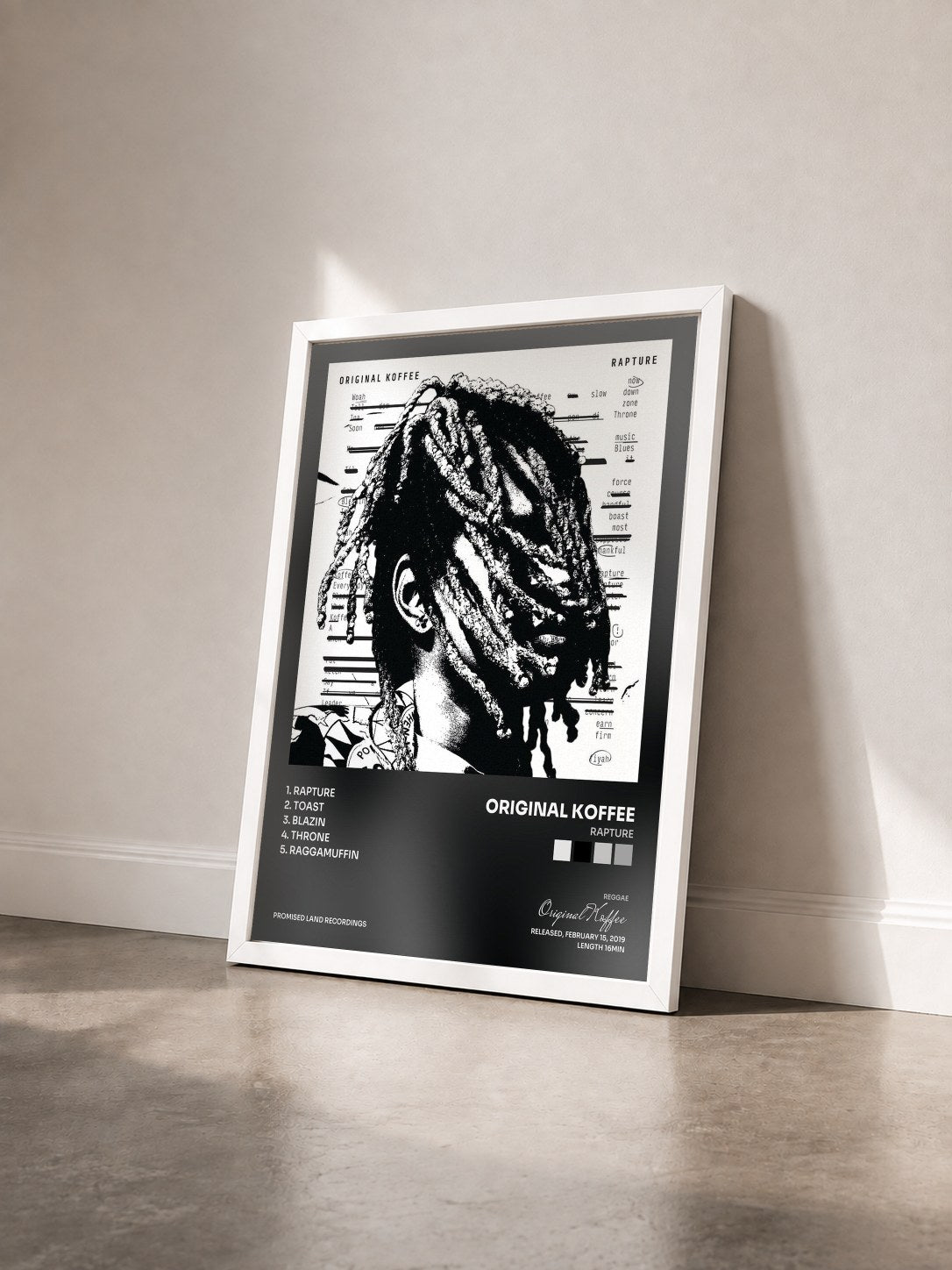 #blanc Tableau de l'album Rapture de Original Koffee vu de trois quarts, cadre blanc