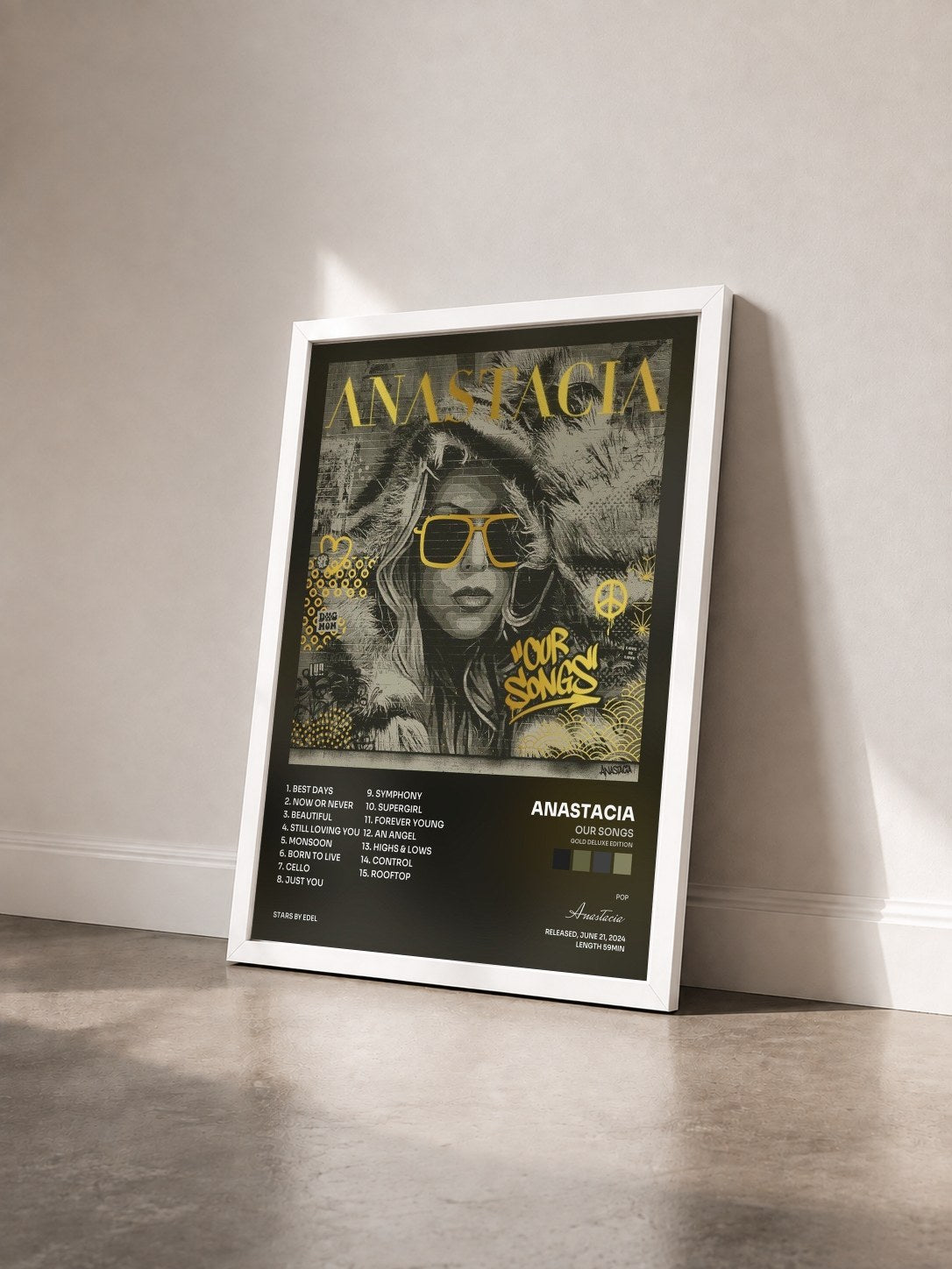 #blanc Tableau de l'album Our Songs (Gold Deluxe Edition) de Anastacia vu de trois quarts, cadre blanc