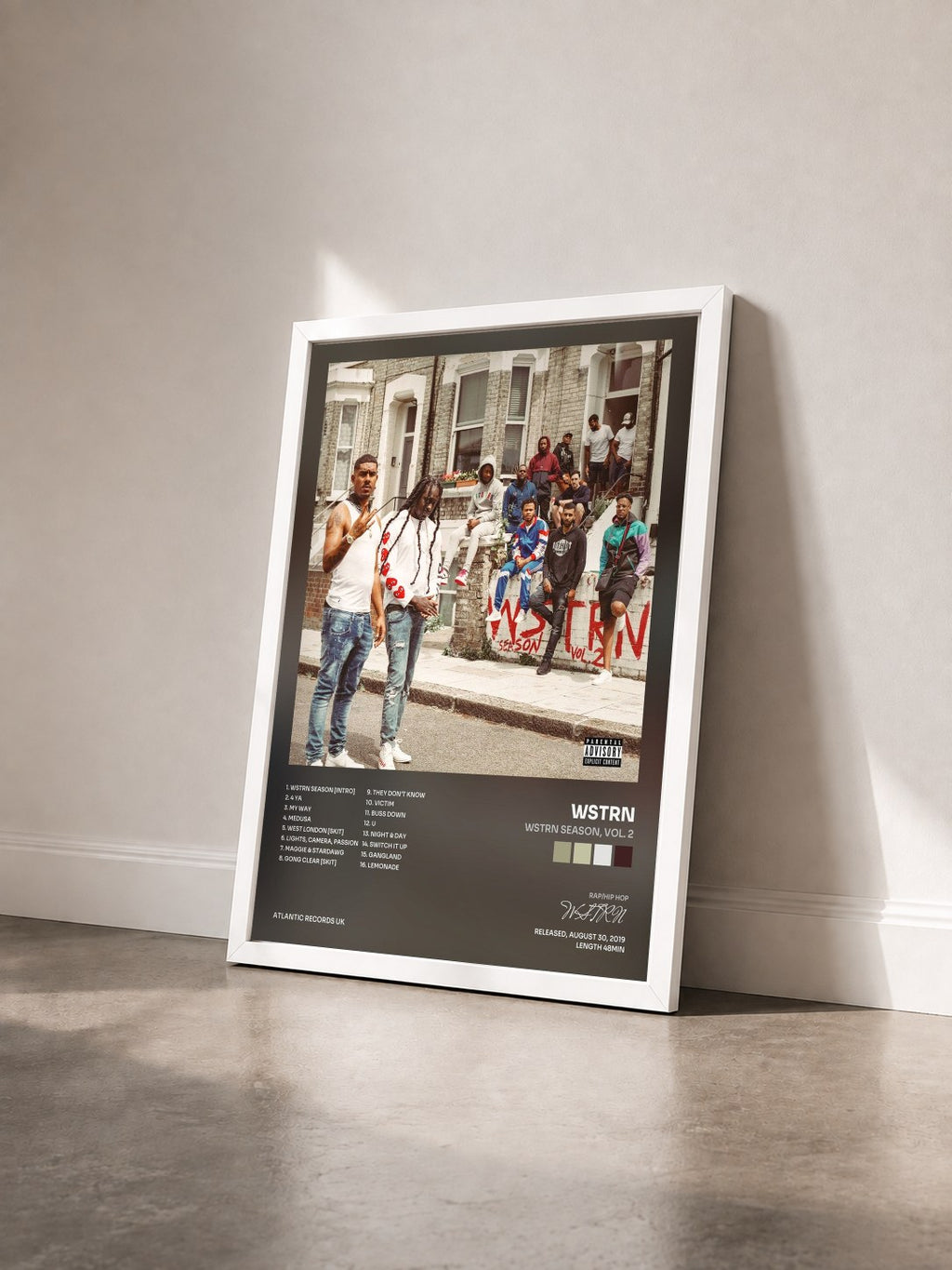 #blanc Tableau de l'album WSTRN Season, Vol. 2 de WSTRN vu de trois quarts, cadre blanc