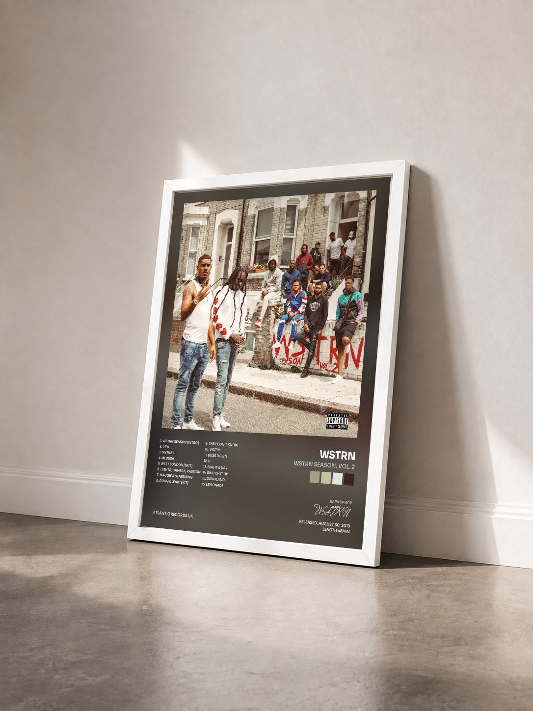 #blanc Tableau de l'album WSTRN Season, Vol. 2 de WSTRN vu de trois quarts, cadre blanc