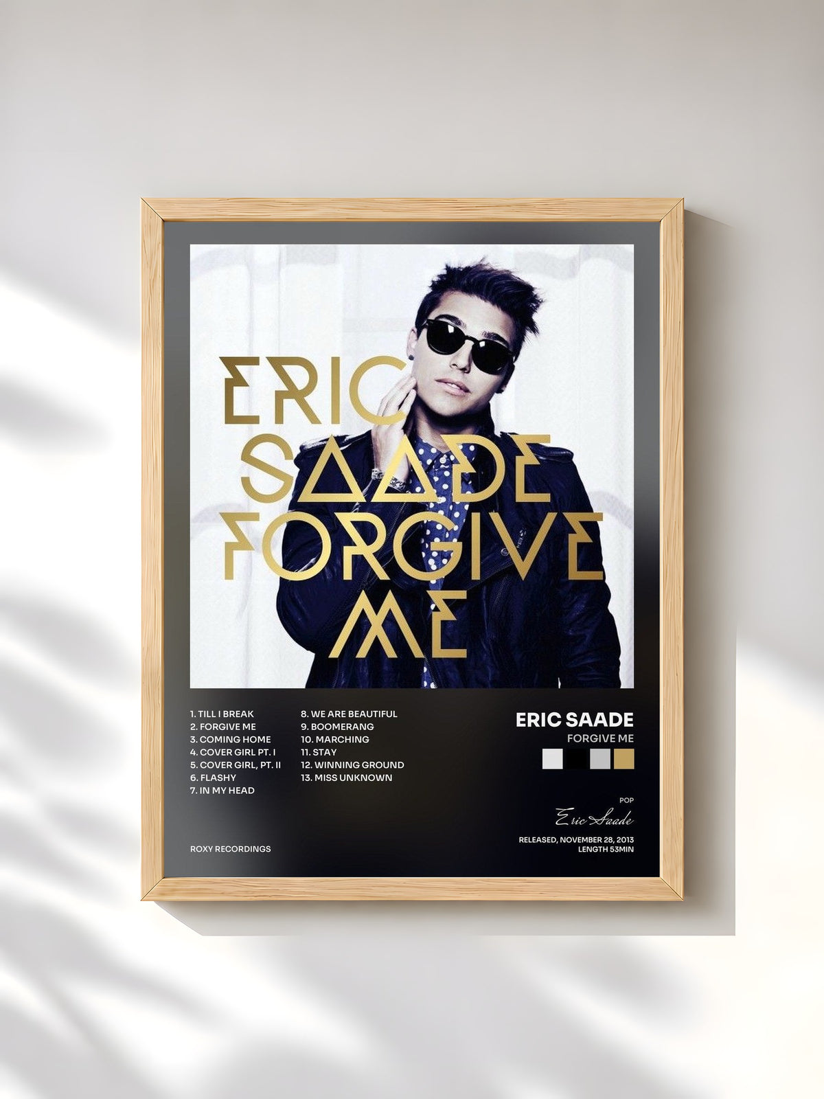#bois Tableau de l'album Forgive Me de Eric Saade, cadre en bois brut, imprimé et encadré en France