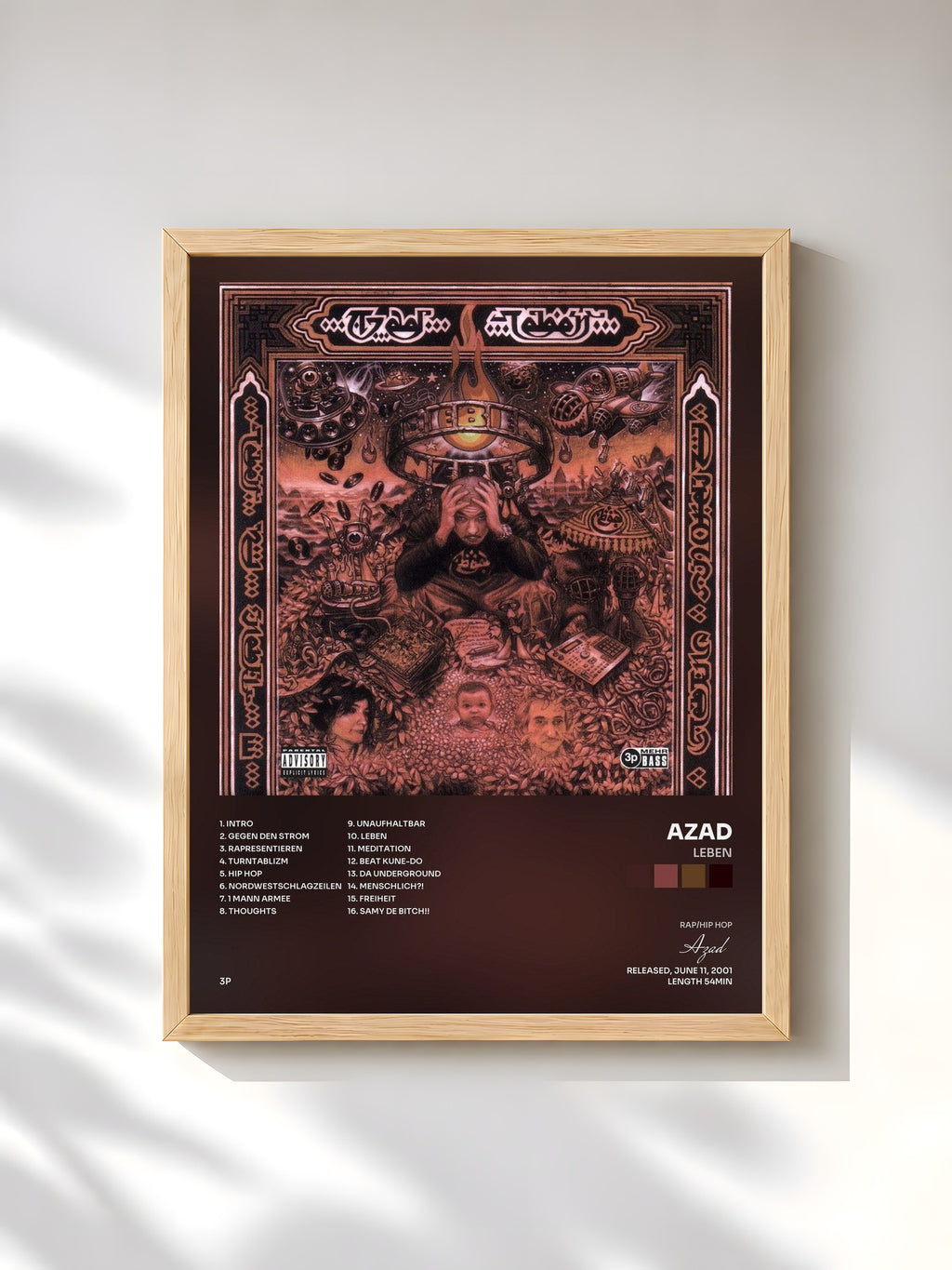 #bois Tableau de l'album Leben de Azad, cadre en bois brut, imprimé et encadré en France