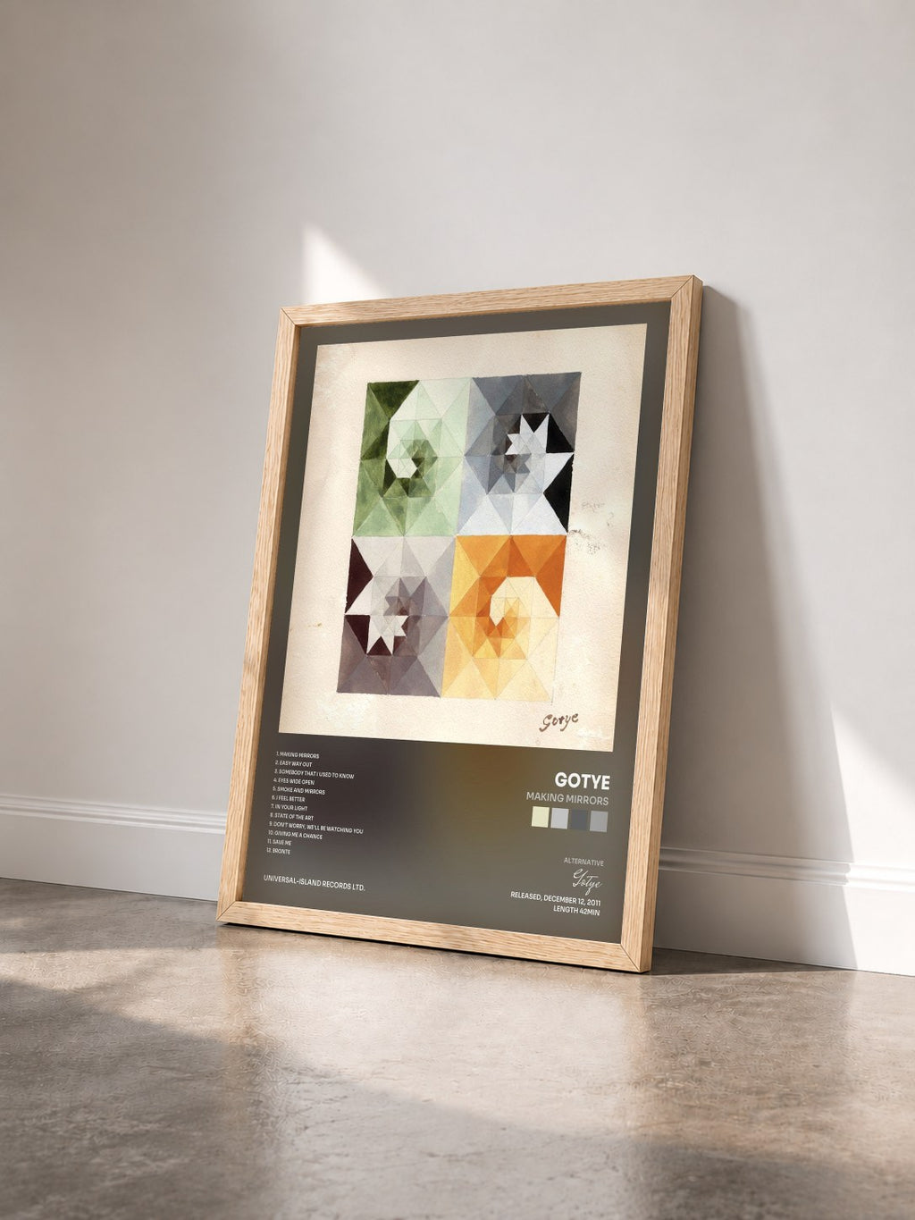 #bois Tableau de l'album Making Mirrors de Gotye vu de trois quarts, cadre en bois brut