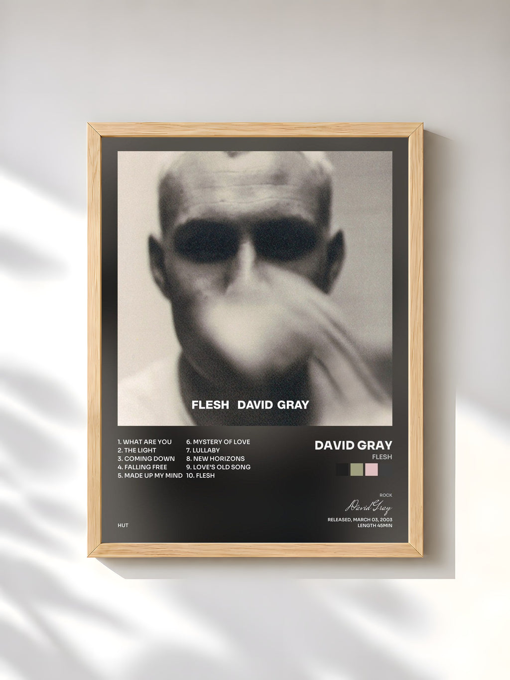#bois Tableau de l'album Flesh de David Gray, cadre en bois brut, imprimé et encadré en France