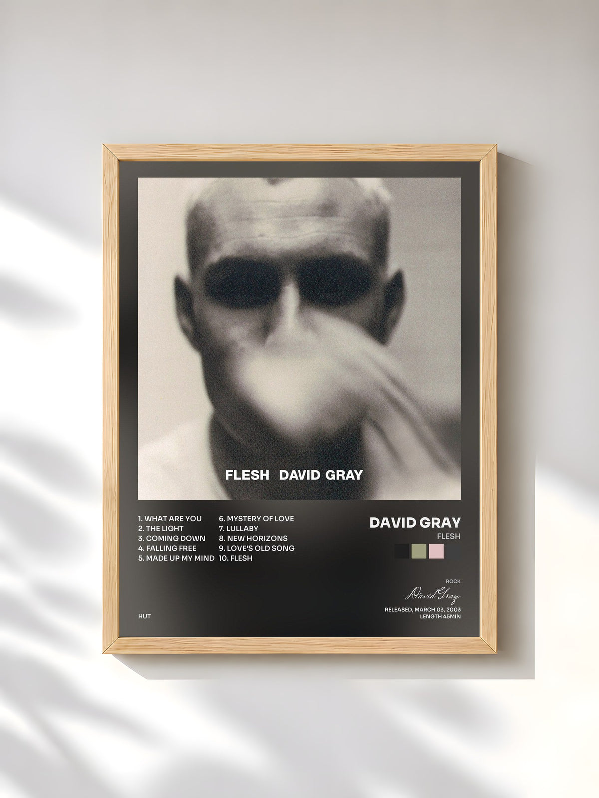 #bois Tableau de l'album Flesh de David Gray, cadre en bois brut, imprimé et encadré en France