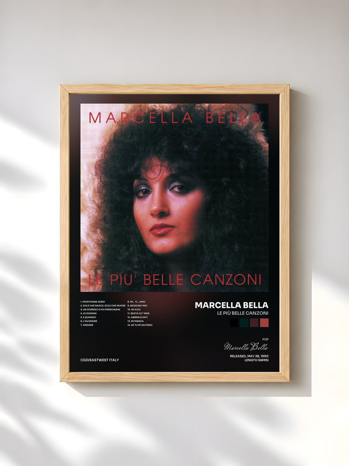 #bois Tableau de l'album Le più belle canzoni de Marcella Bella, cadre en bois brut, imprimé et encadré en France