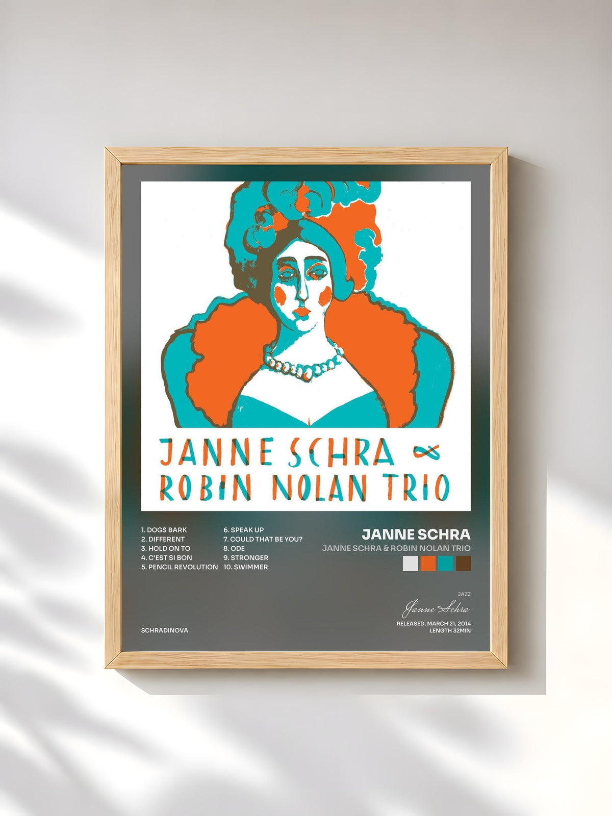 #bois Tableau de l'album Janne Schra & Robin Nolan Trio de Janne Schra, cadre en bois brut, imprimé et encadré en France