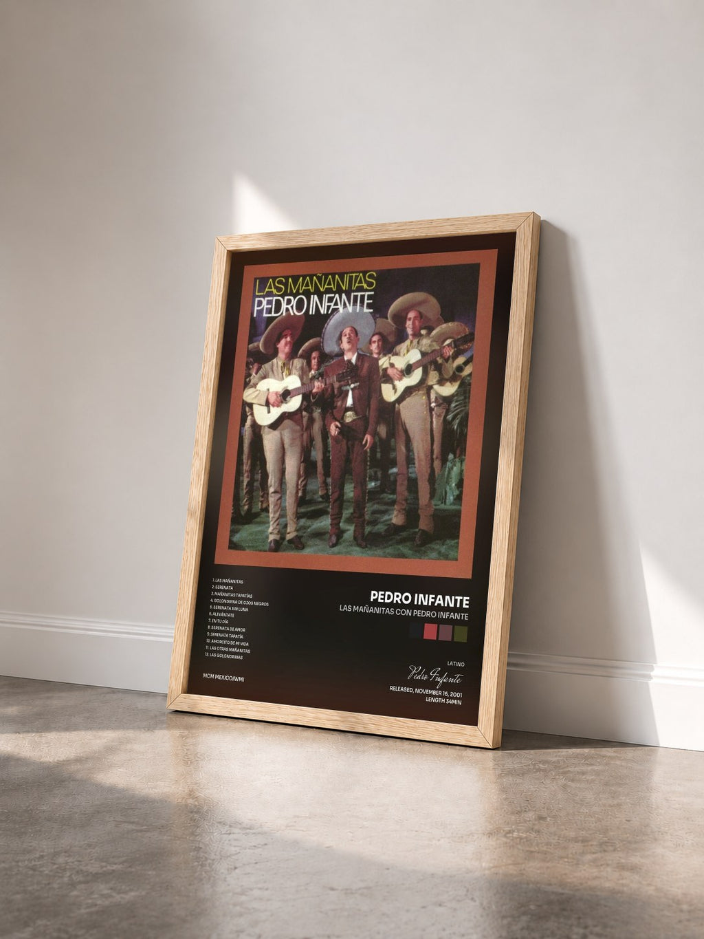 #bois Tableau de l'album Las Mañanitas con Pedro Infante de Pedro Infante vu de trois quarts, cadre en bois brut