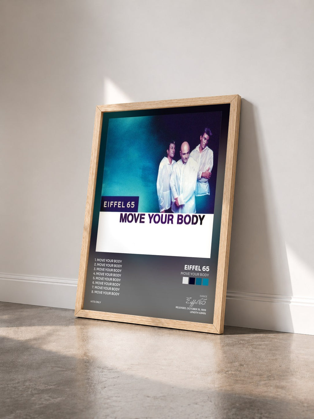 #bois Tableau de l'album Move Your Body de Eiffel 65 vu de trois quarts, cadre en bois brut