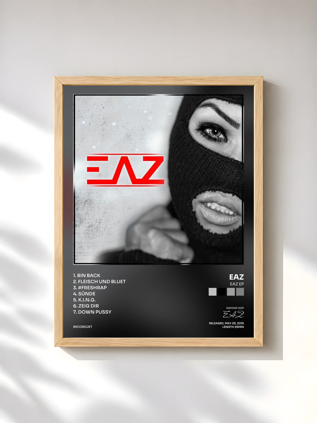 #bois Tableau de l'album Eaz EP de EAZ, cadre en bois brut, imprimé et encadré en France
