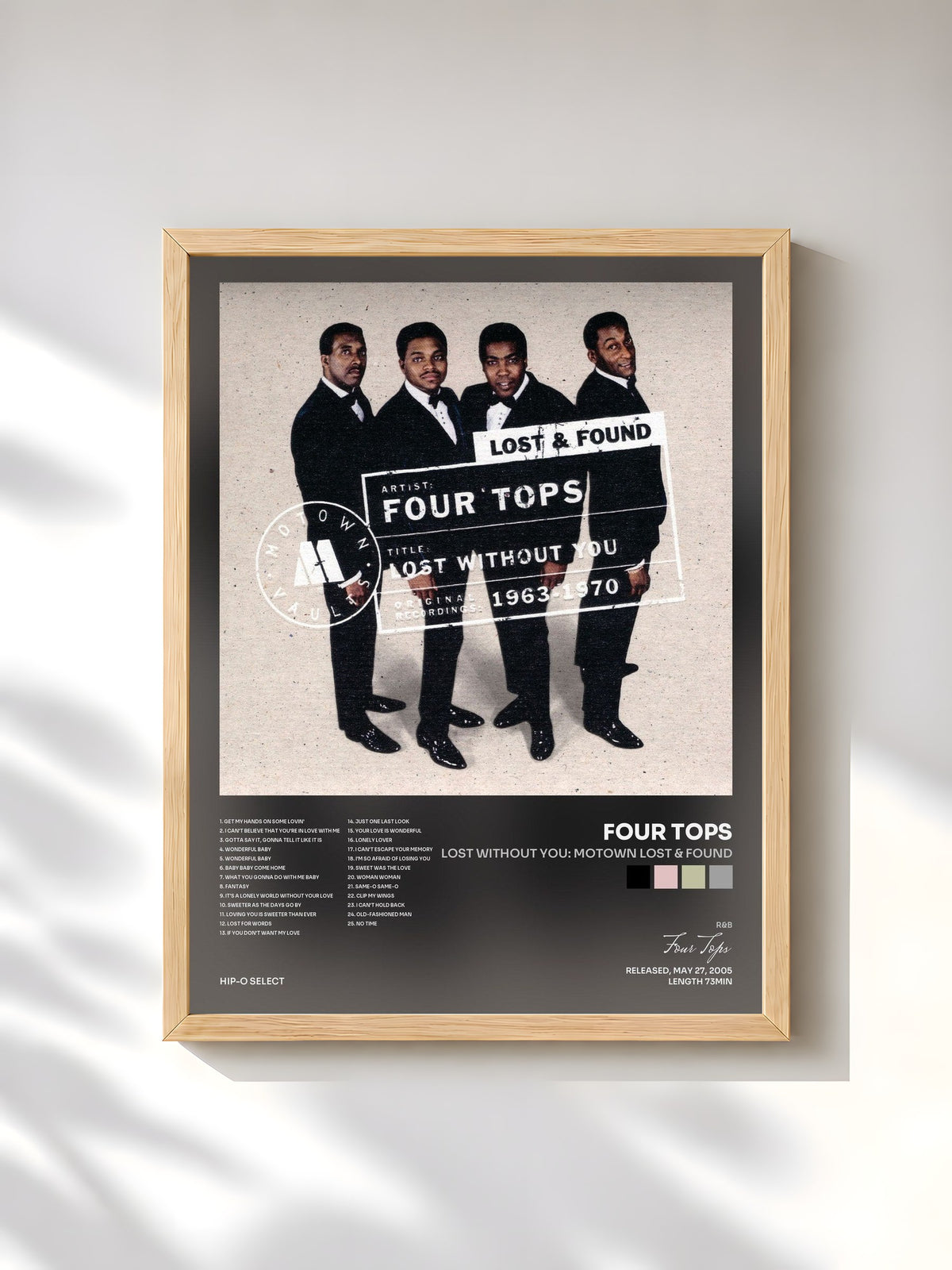 #bois Tableau de l'album Lost Without You: Motown Lost & Found de Four Tops, cadre en bois brut, imprimé et encadré en France