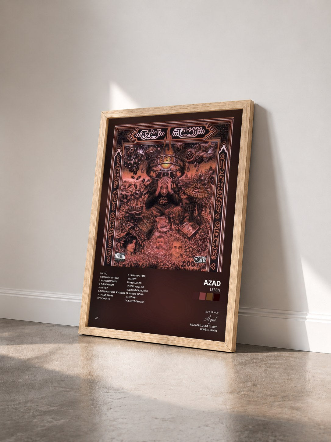 #bois Tableau de l'album Leben de Azad vu de trois quarts, cadre en bois brut