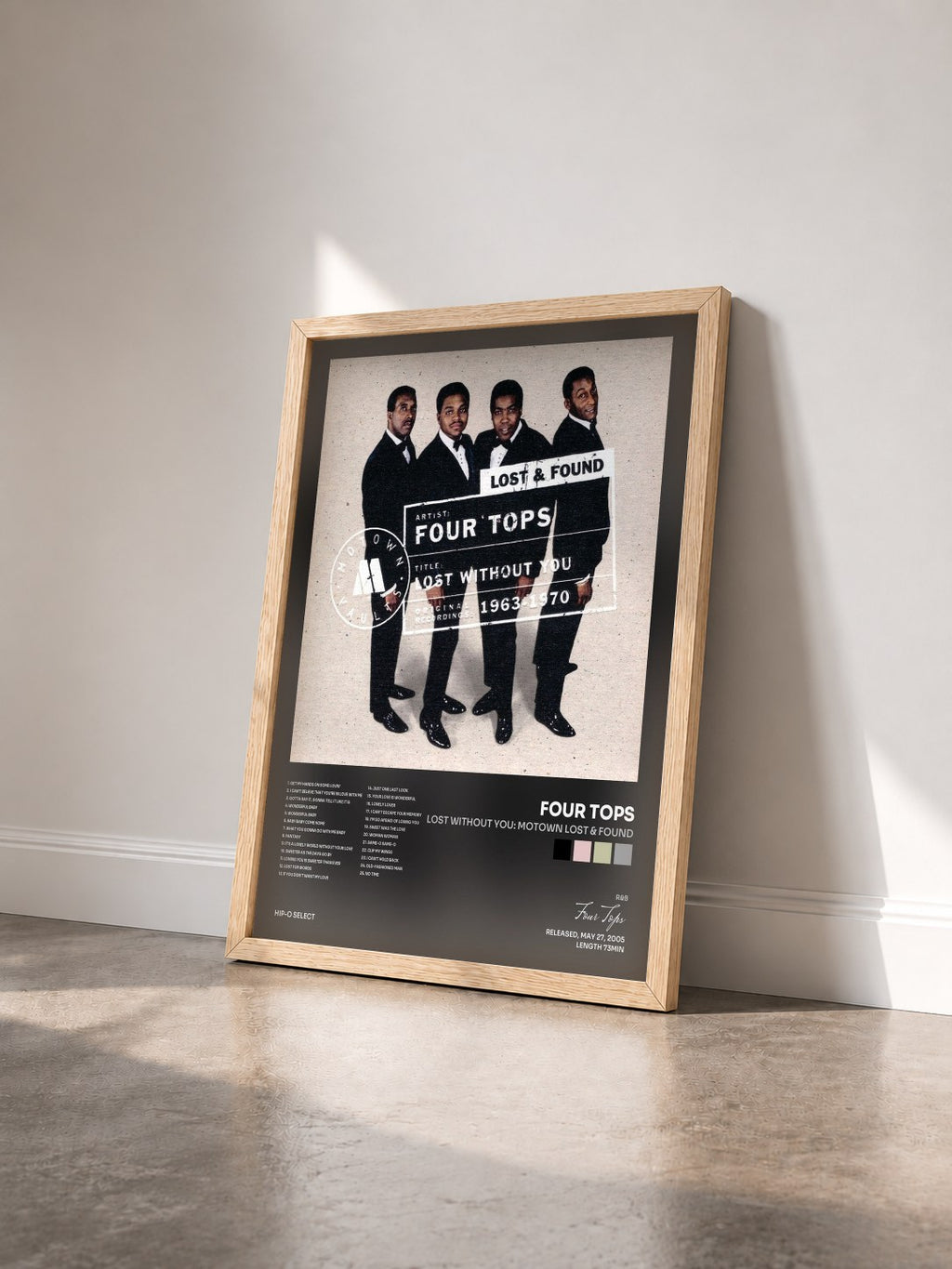 #bois Tableau de l'album Lost Without You: Motown Lost & Found de Four Tops vu de trois quarts, cadre en bois brut