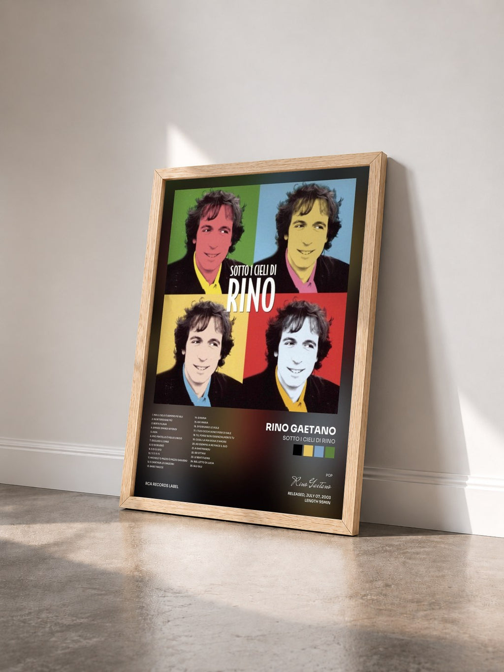 #bois Tableau de l'album Sotto I Cieli Di Rino de Rino Gaetano vu de trois quarts, cadre en bois brut