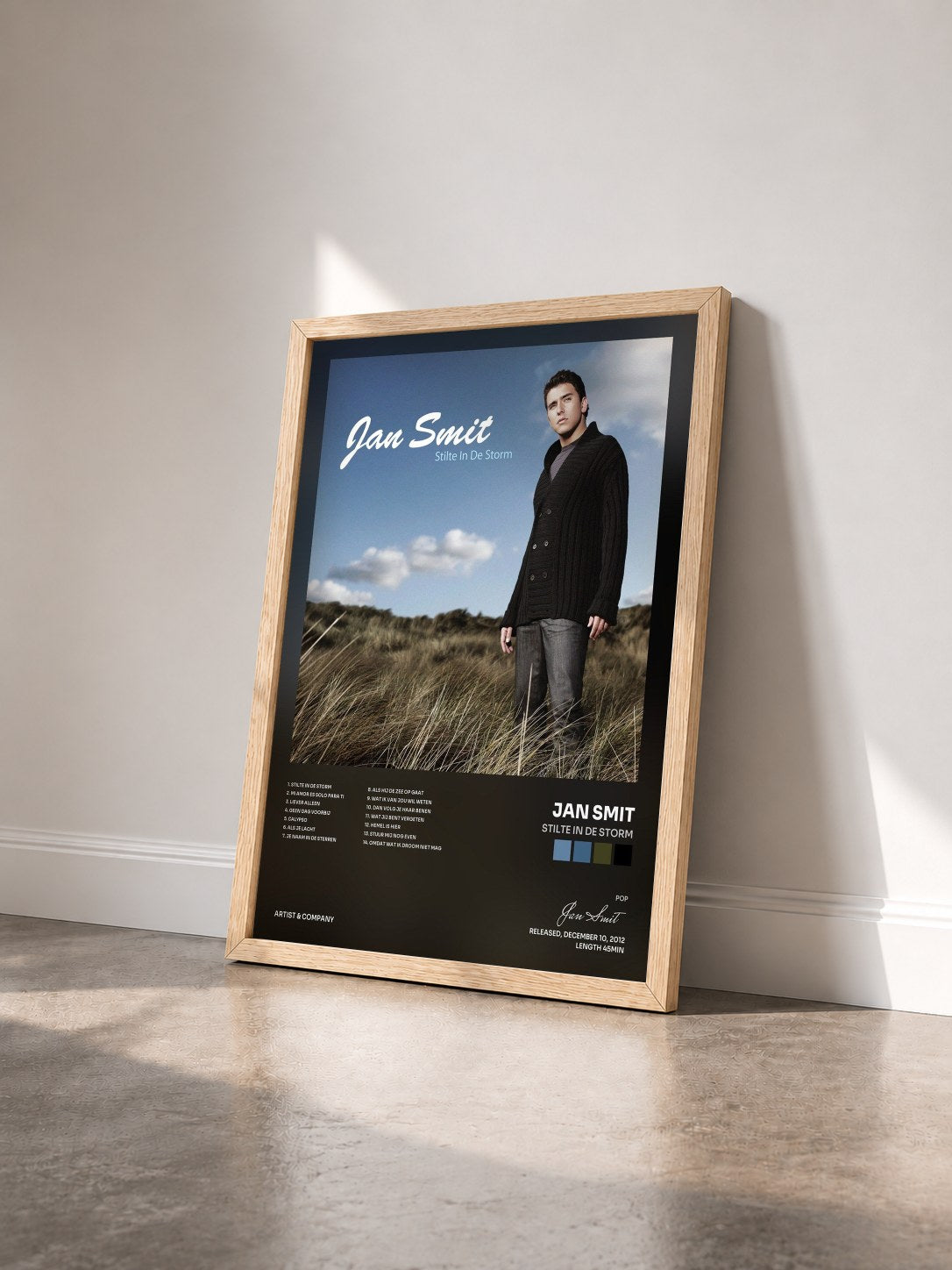 #bois Tableau de l'album Stilte In De Storm de Jan Smit vu de trois quarts, cadre en bois brut