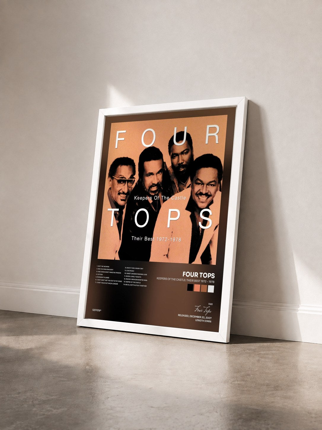 #blanc Tableau de l'album Keepers Of The Castle: Their Best 1972 - 1978 de Four Tops vu de trois quarts, cadre blanc