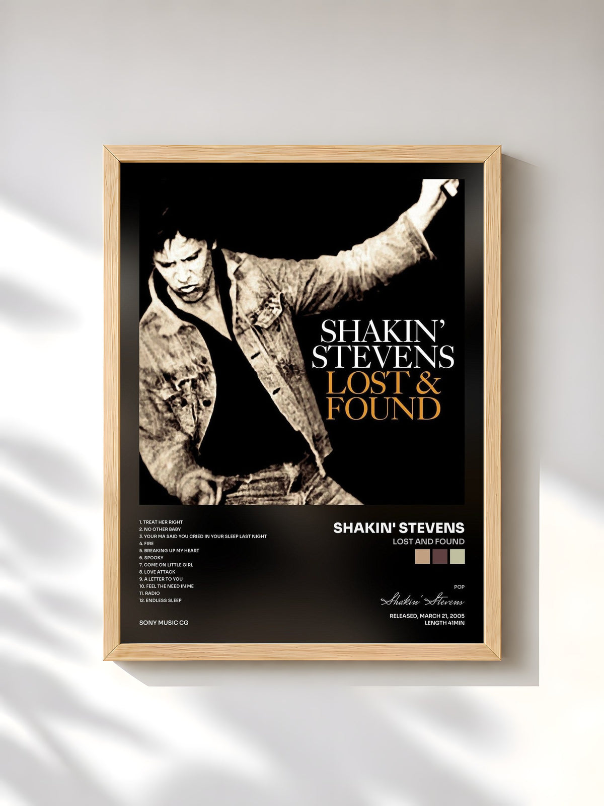#bois Tableau de l'album Lost And Found de Shakin' Stevens, cadre en bois brut, imprimé et encadré en France