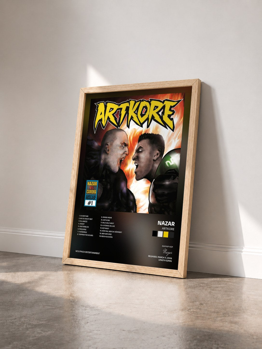 #bois Tableau de l'album Artkore de Nazar vu de trois quarts, cadre en bois brut
