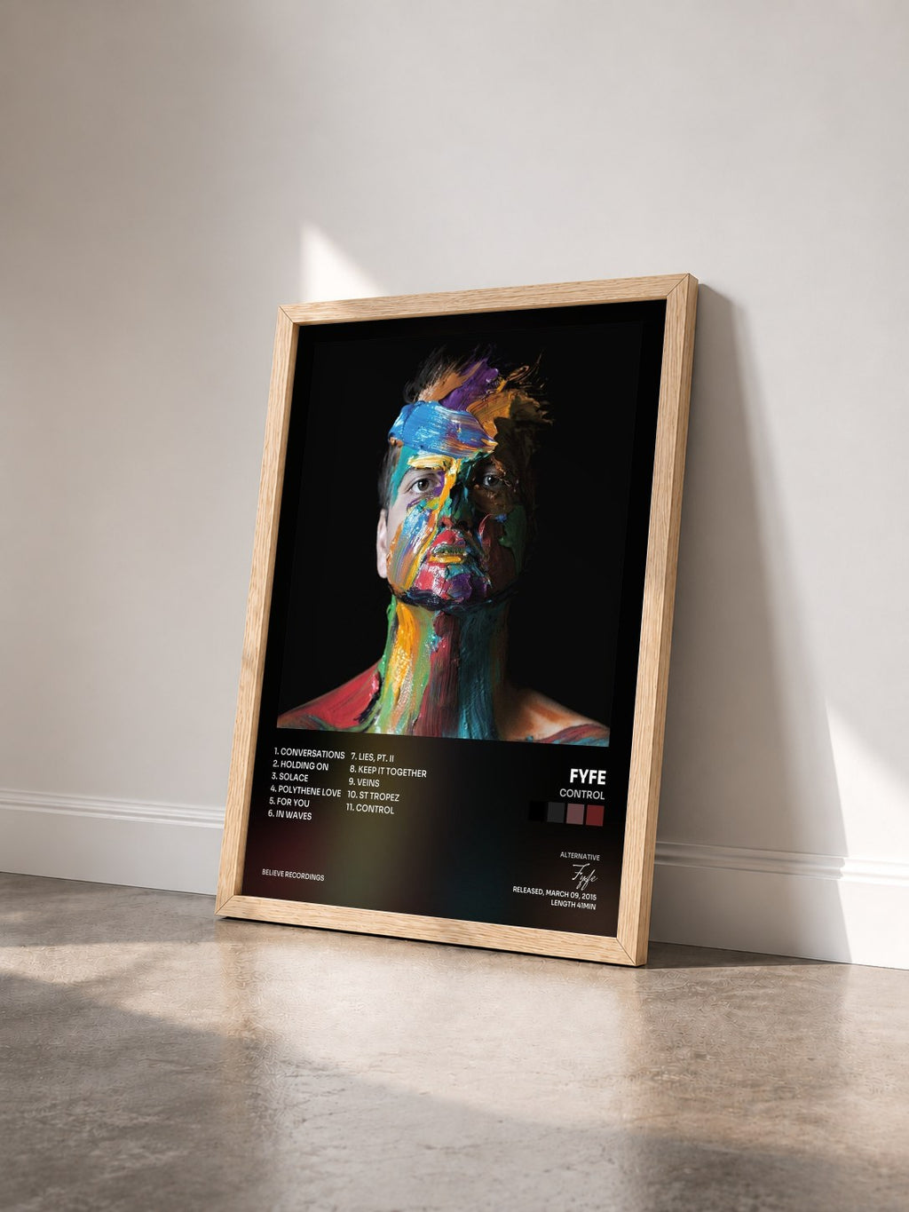 #bois Tableau de l'album Control de Fyfe vu de trois quarts, cadre en bois brut