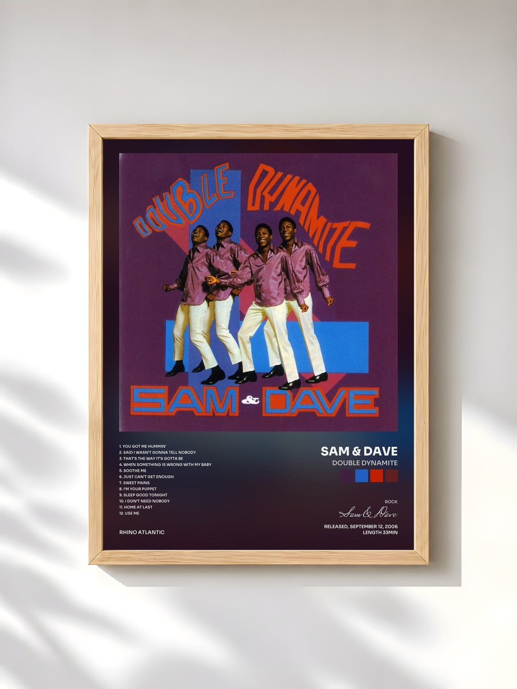 #bois Tableau de l'album Double Dynamite de Sam & Dave, cadre en bois brut, imprimé et encadré en France