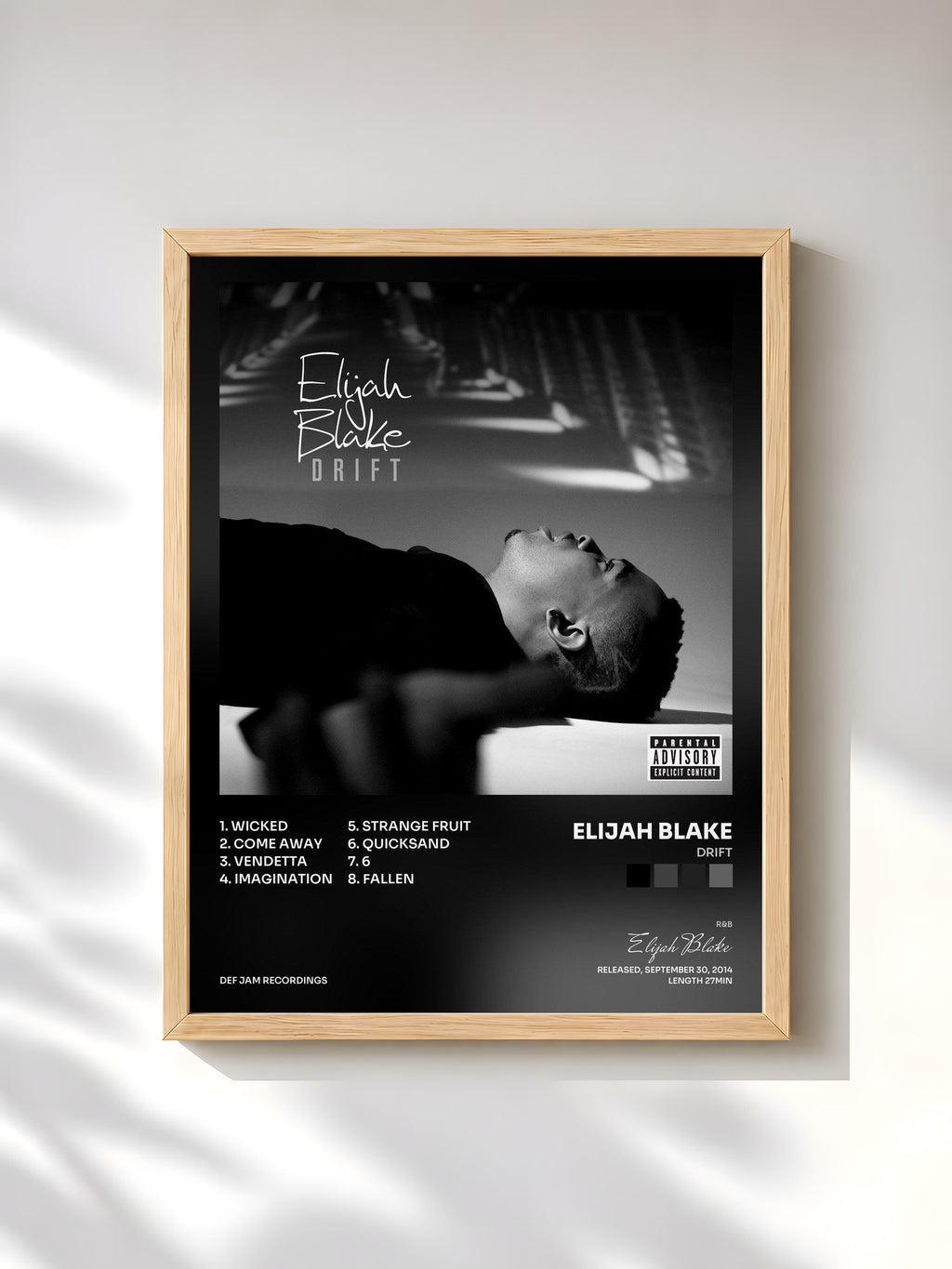 #bois Tableau de l'album Drift de Elijah Blake, cadre en bois brut, imprimé et encadré en France