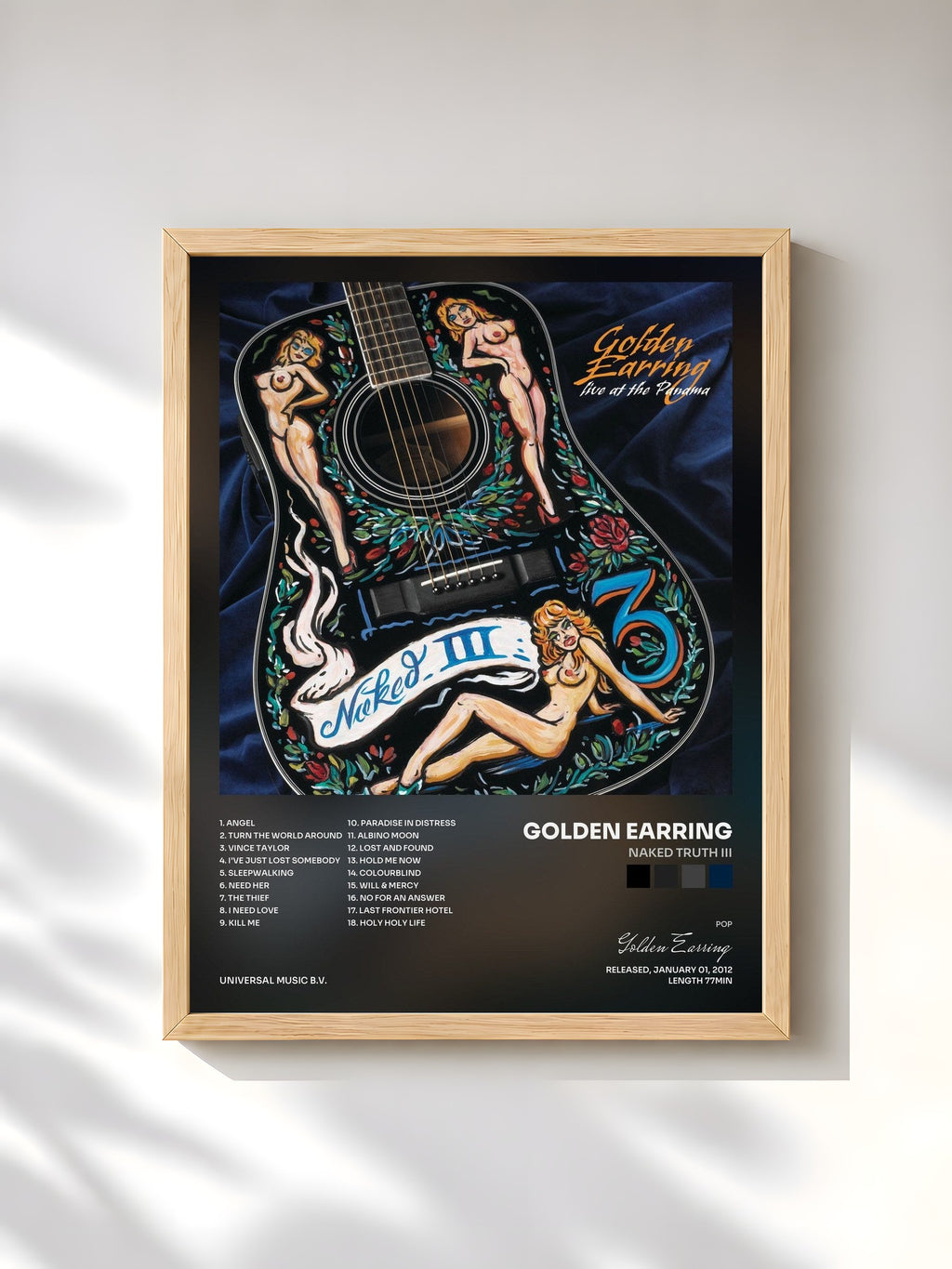 #bois Tableau de l'album Naked Truth III de Golden Earring, cadre en bois brut, imprimé et encadré en France