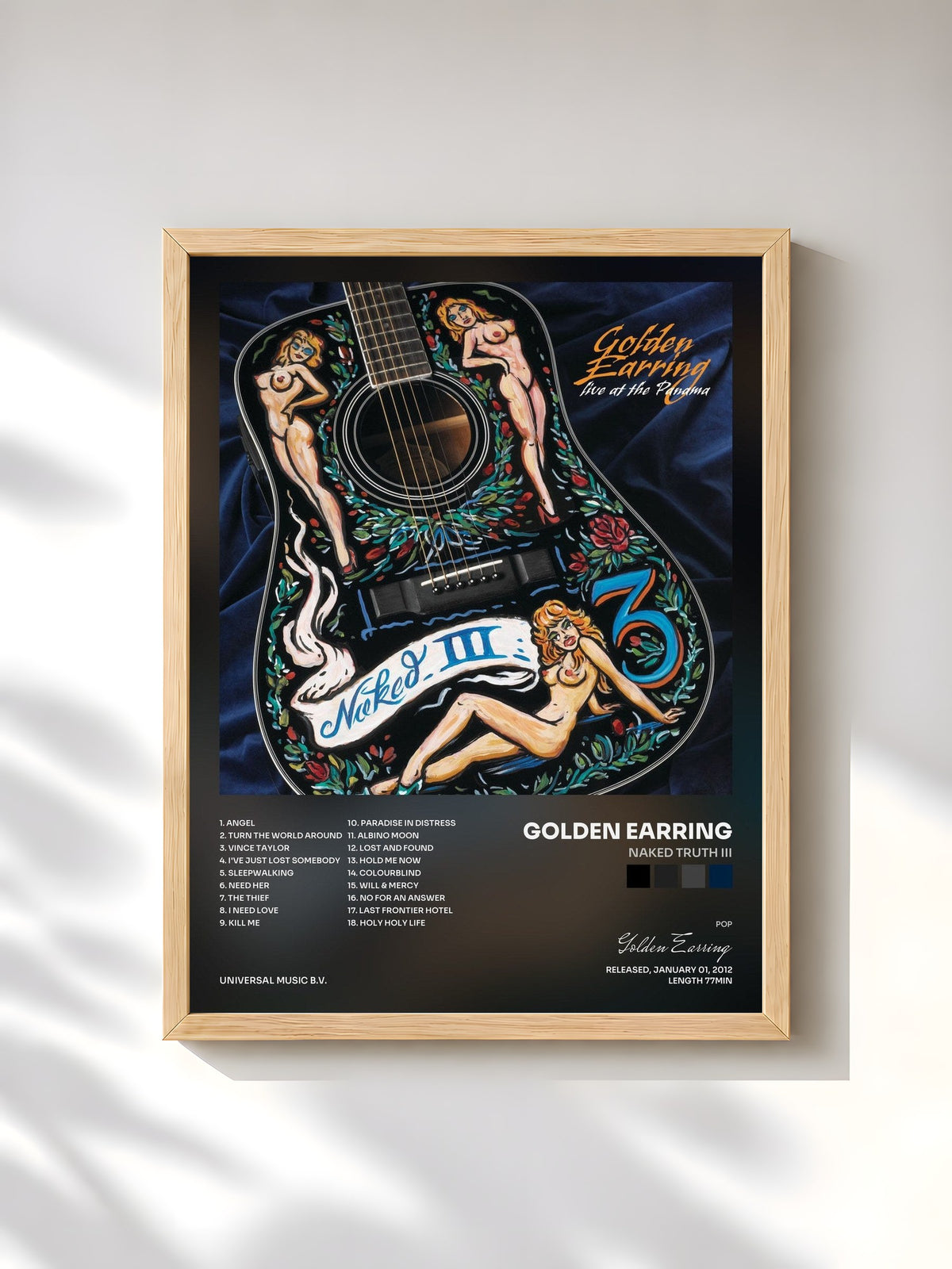 #bois Tableau de l'album Naked Truth III de Golden Earring, cadre en bois brut, imprimé et encadré en France