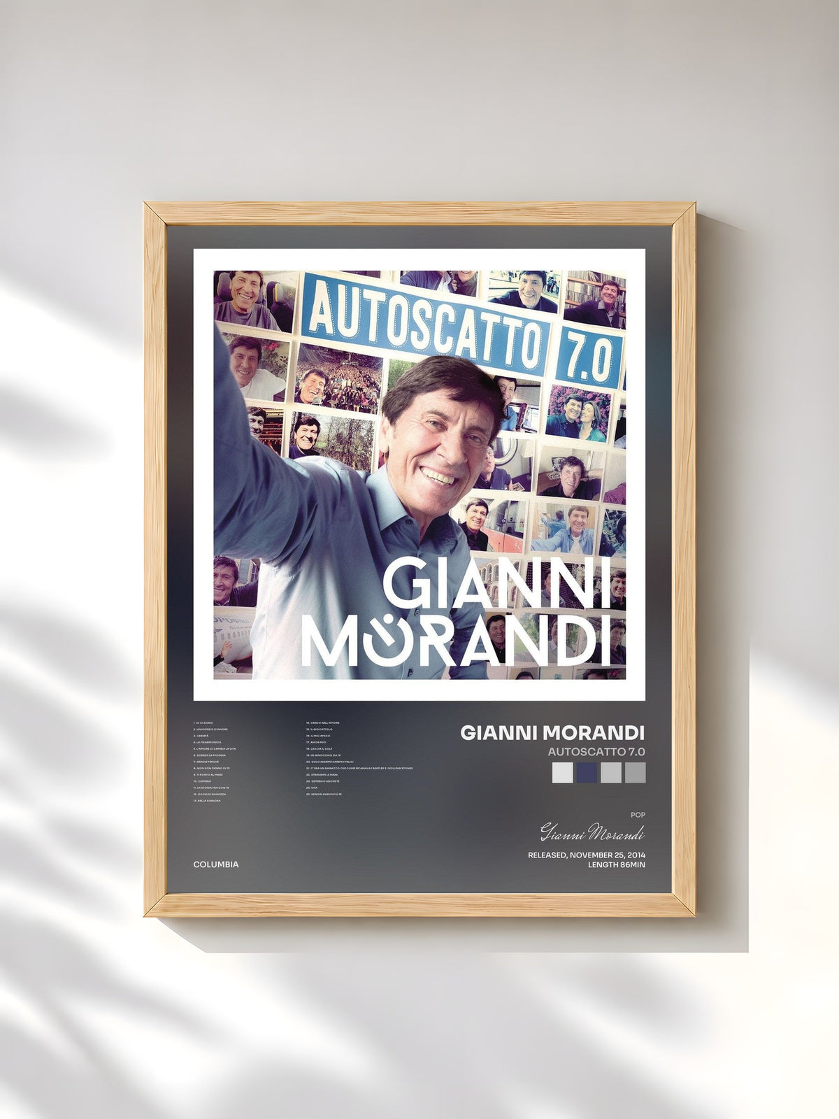 #bois Tableau de l'album Autoscatto 7.0 de Gianni Morandi, cadre en bois brut, imprimé et encadré en France