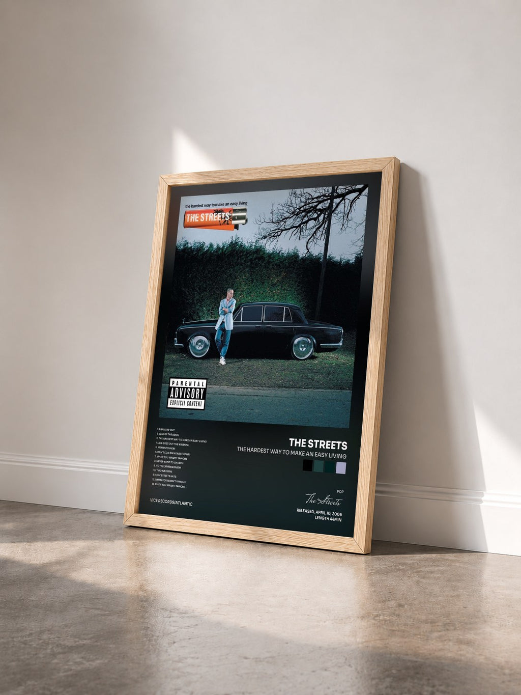 #bois Tableau de l'album The Hardest Way to Make an Easy Living de The Streets vu de trois quarts, cadre en bois brut