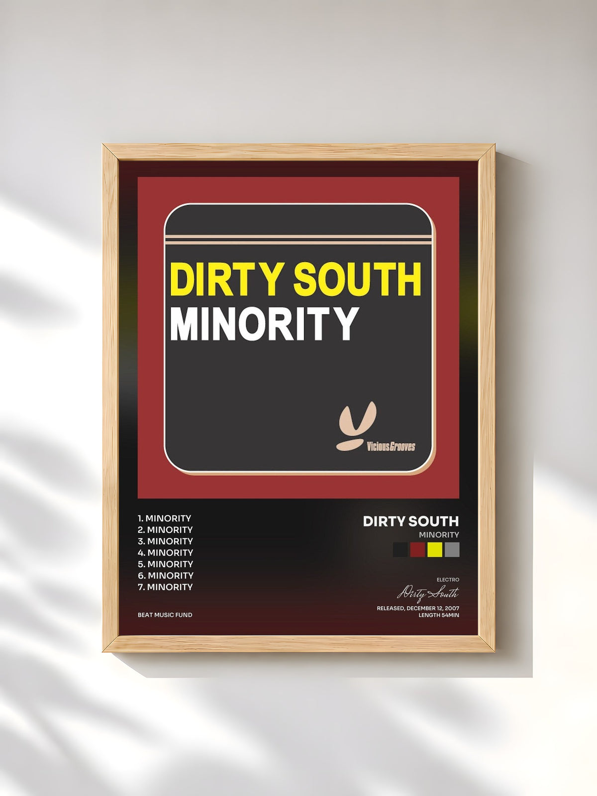 #bois Tableau de l'album Minority de Dirty South, cadre en bois brut, imprimé et encadré en France