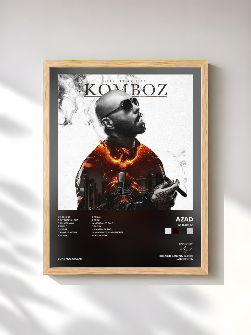 #bois Tableau de l'album KOMBOZ de Azad, cadre en bois brut, imprimé et encadré en France