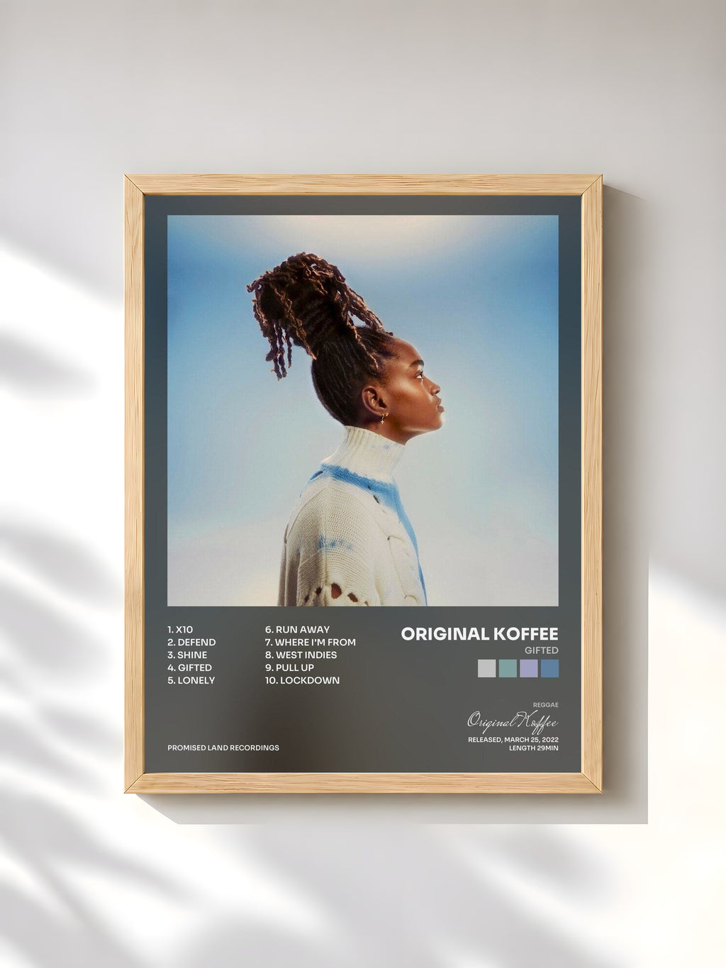 #bois Tableau de l'album Gifted de Original Koffee, cadre en bois brut, imprimé et encadré en France