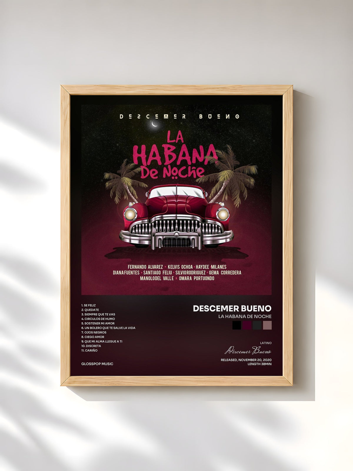 #bois Tableau de l'album La Habana De Noche de Descemer Bueno, cadre en bois brut, imprimé et encadré en France