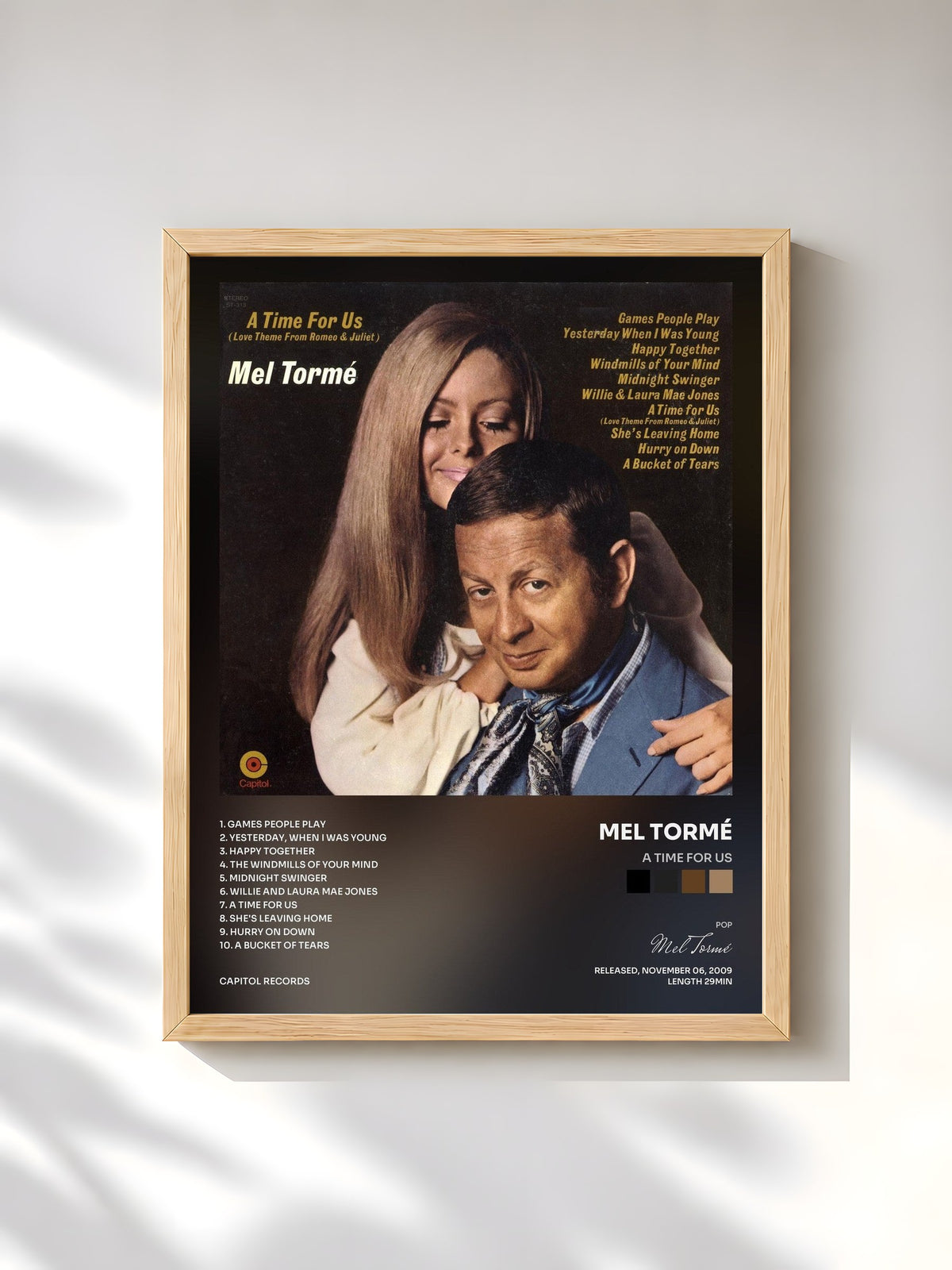 #bois Tableau de l'album A Time For Us de Mel Tormé, cadre en bois brut, imprimé et encadré en France