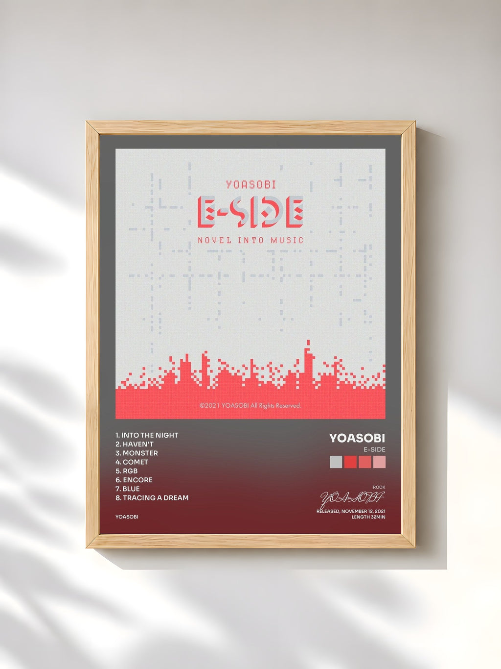 #bois Tableau de l'album E-SIDE de YOASOBI, cadre en bois brut, imprimé et encadré en France