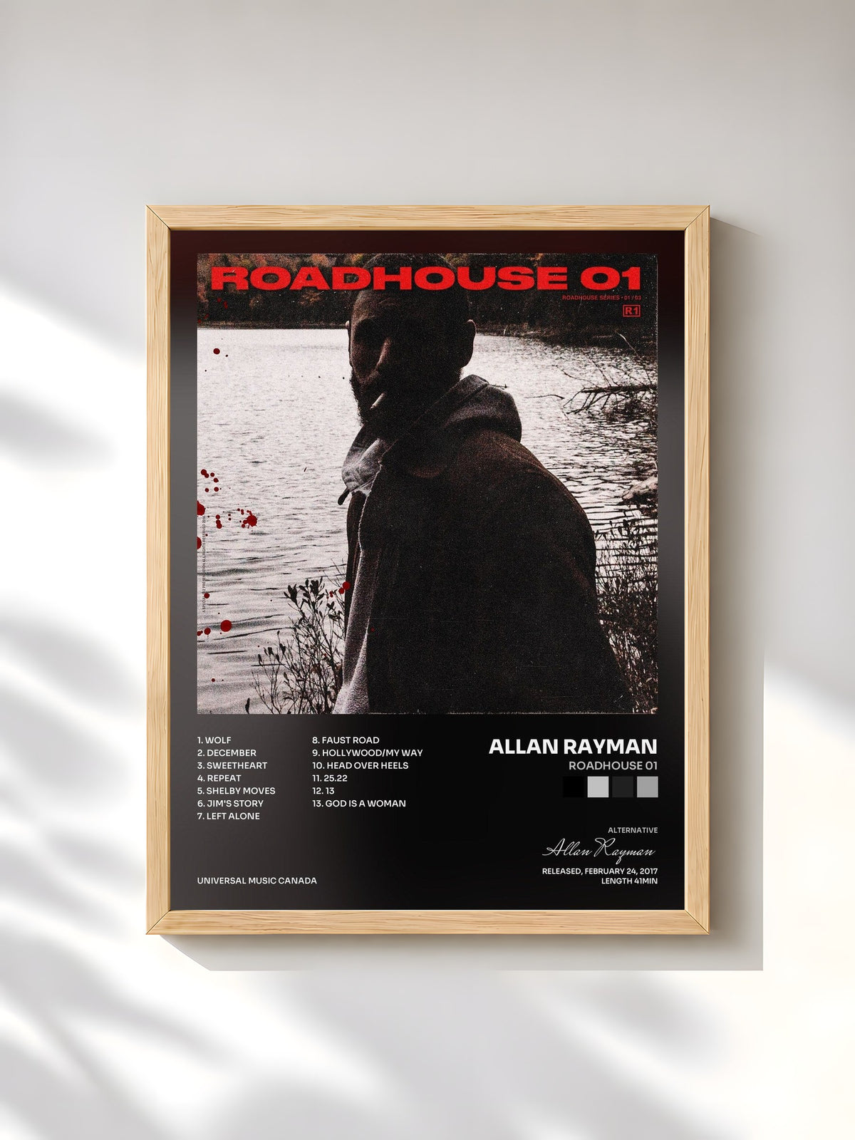 #bois Tableau de l'album Roadhouse 01 de Allan Rayman, cadre en bois brut, imprimé et encadré en France
