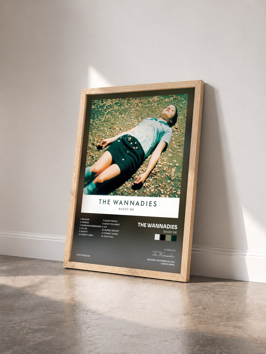 #bois Tableau de l'album Bagsy Me de The Wannadies vu de trois quarts, cadre en bois brut
