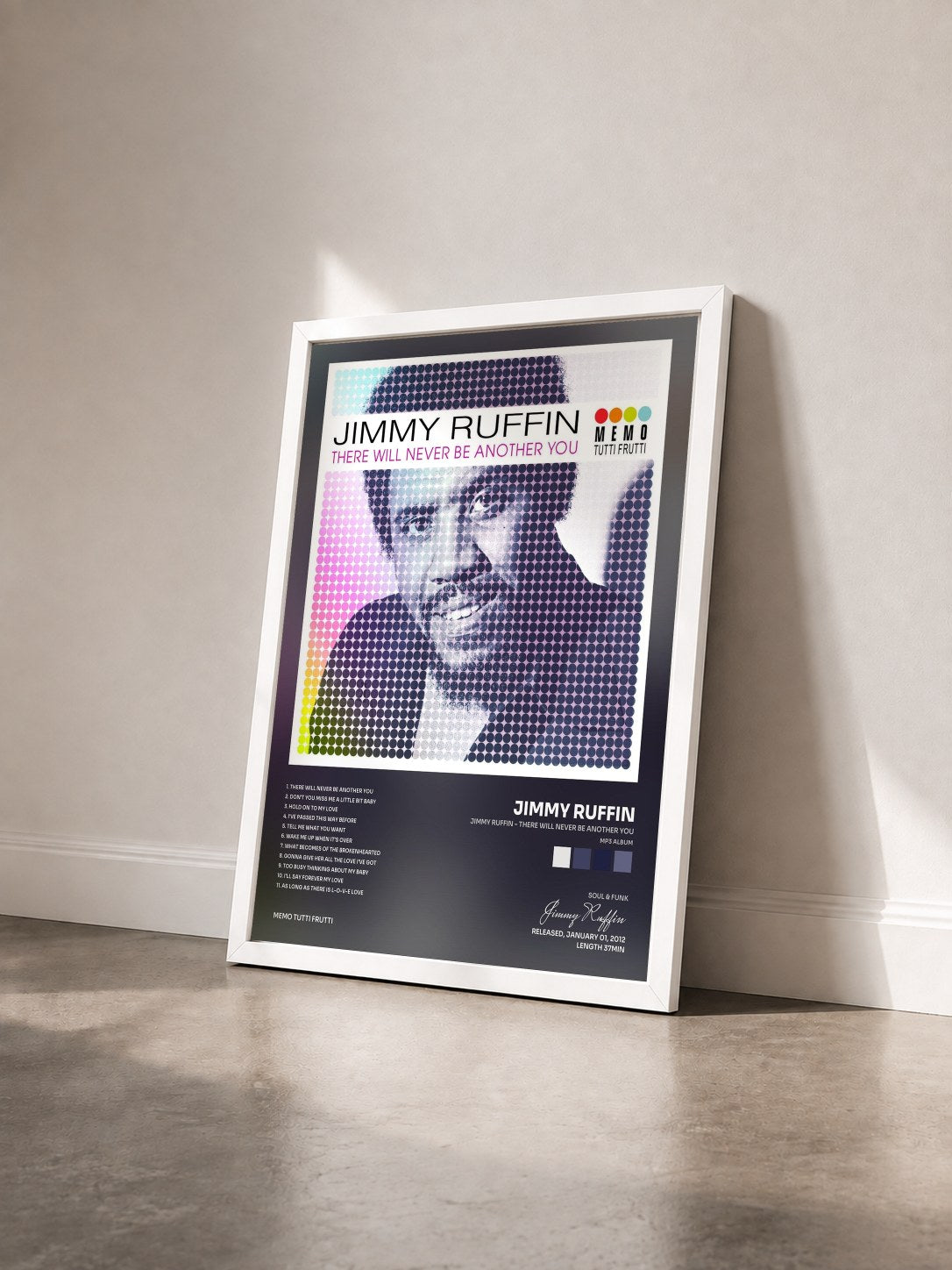 #blanc Tableau de l'album Jimmy Ruffin - There Will Never Be Another You (MP3 Album) de Jimmy Ruffin vu de trois quarts, cadre blanc
