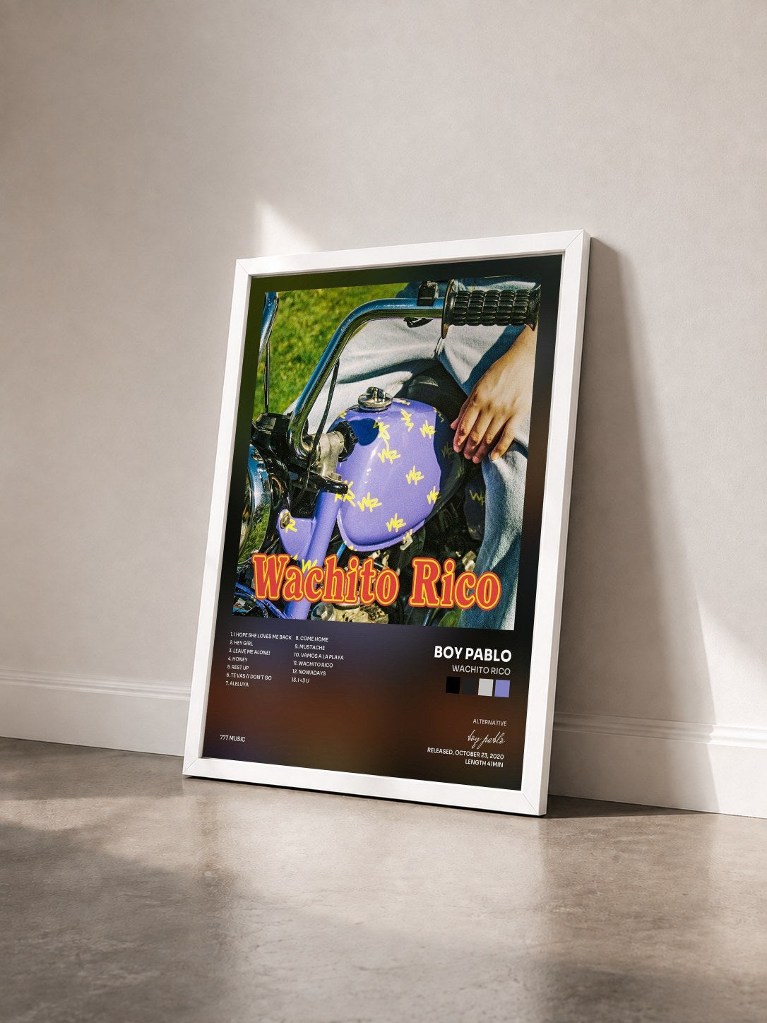 #blanc Tableau de l'album Wachito Rico de boy pablo vu de trois quarts, cadre blanc