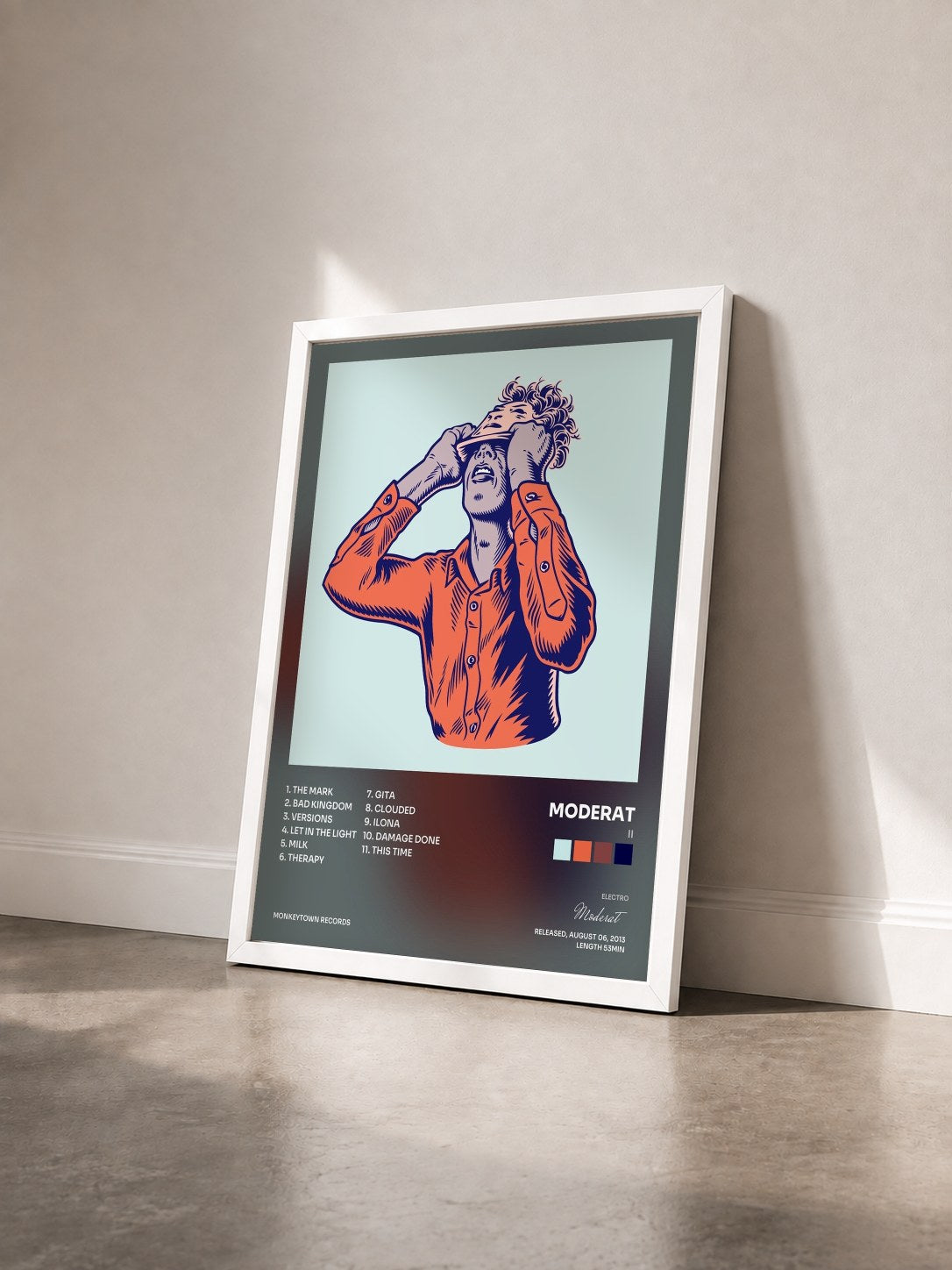 #blanc Tableau de l'album II de Moderat vu de trois quarts, cadre blanc