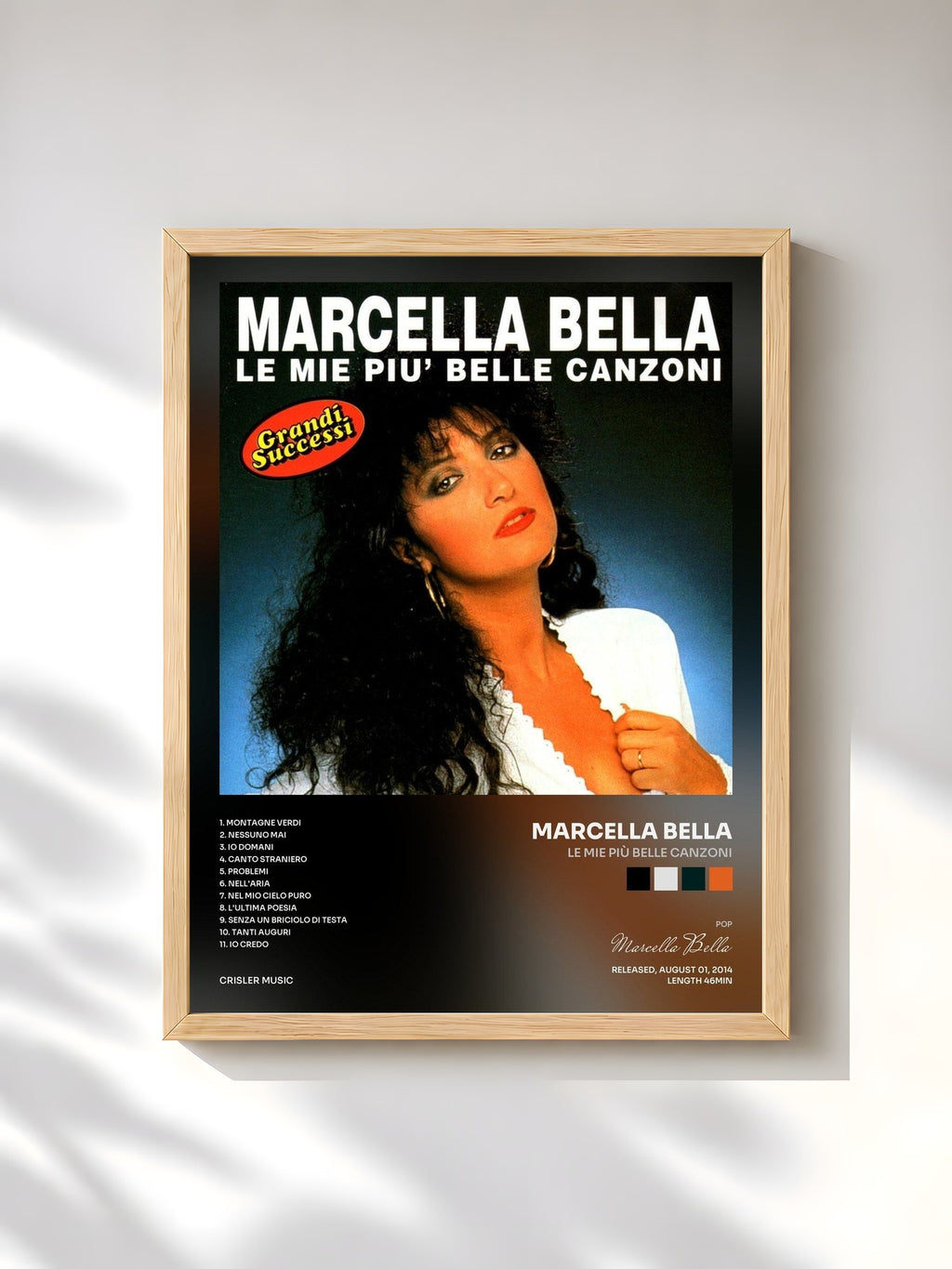 #bois Tableau de l'album Le mie più belle canzoni de Marcella Bella, cadre en bois brut, imprimé et encadré en France