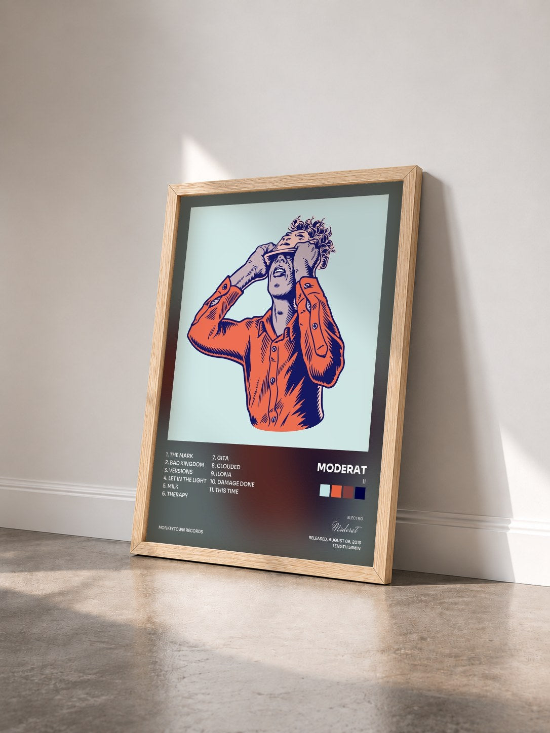 #bois Tableau de l'album II de Moderat vu de trois quarts, cadre en bois brut