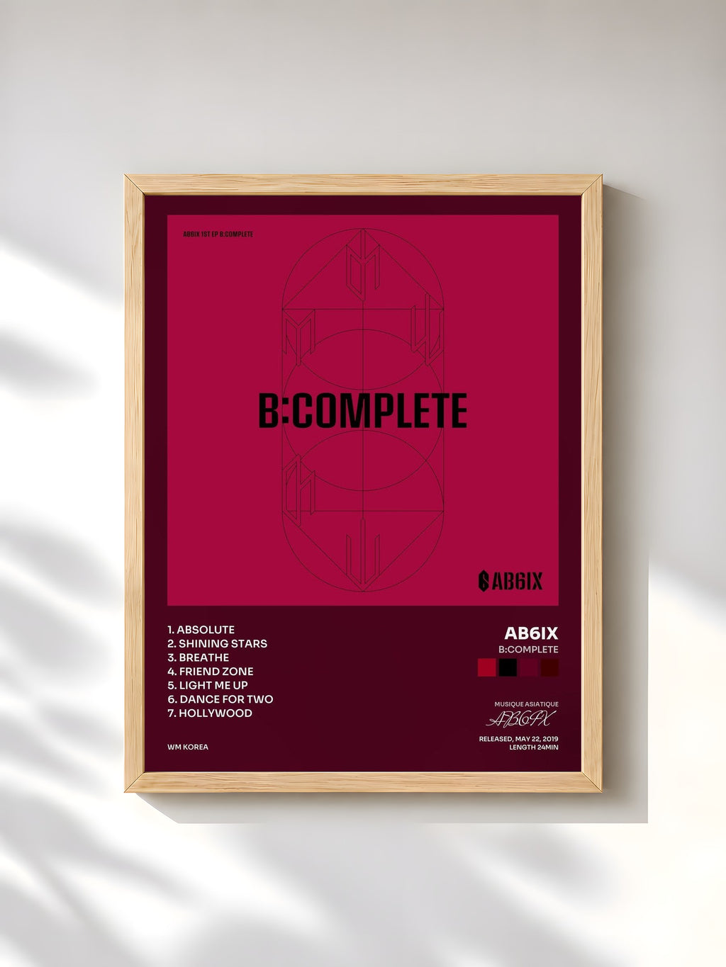 #bois Tableau de l'album B:COMPLETE de AB6IX, cadre en bois brut, imprimé et encadré en France