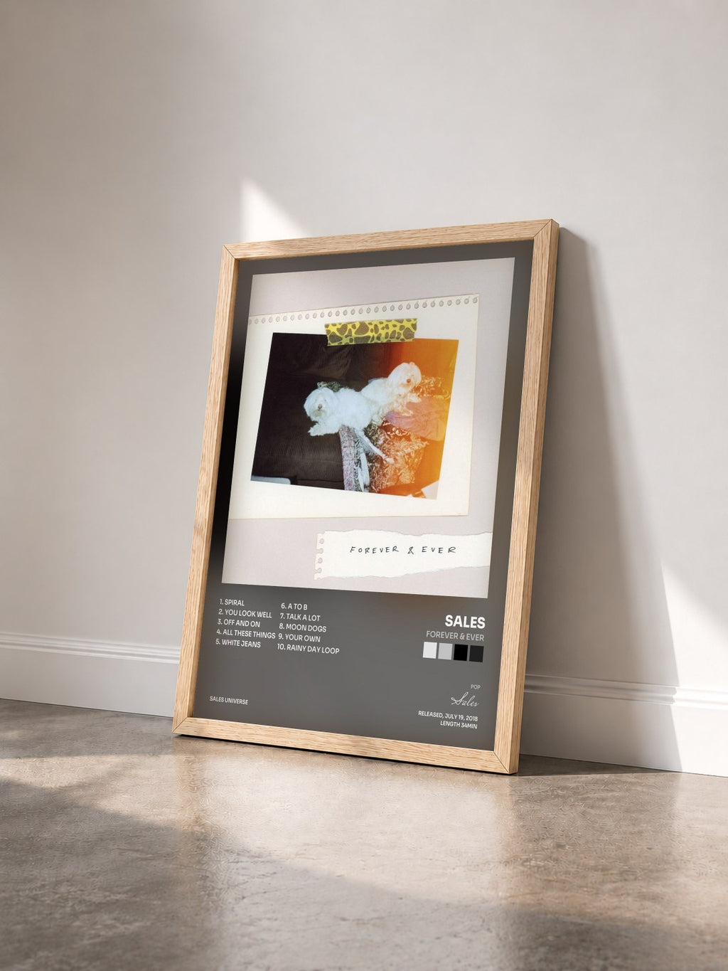 #bois Tableau de l'album Forever & Ever de Sales vu de trois quarts, cadre en bois brut