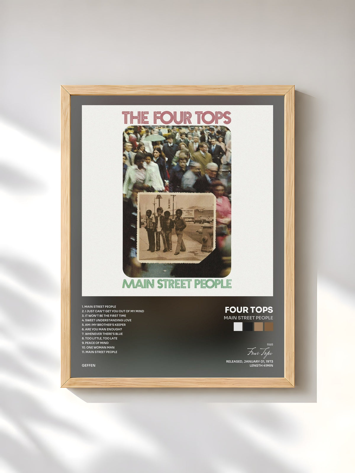 #bois Tableau de l'album Main Street People de Four Tops, cadre en bois brut, imprimé et encadré en France